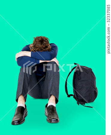 Student young man stressed unhappy failed alone Student young man stressed unhappy failed alone 32337085