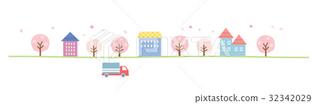 Material - cute house and car 3 (Spring landscape) 32342029