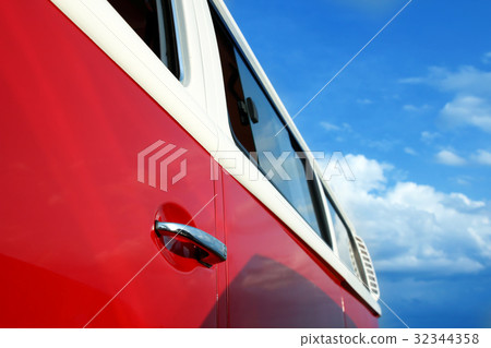 retro vintage red bus. Car door handle. retro vintage red bus. Car door handle. 32344358