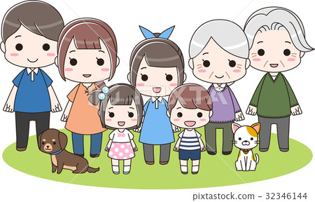 Three generations big family and pet family assembly whole body 32346144