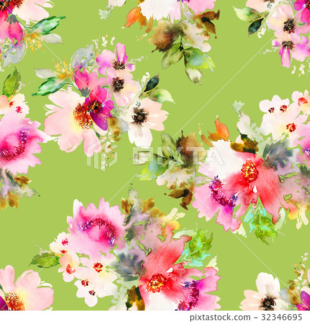 Seamless summer pattern with watercolor flowers - Stock Illustration ...