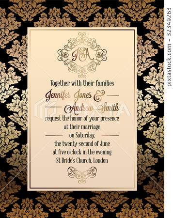 Vintage baroque style wedding invitation card 32349263