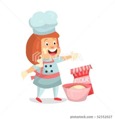 Cute Cartoon Little Girl Chef Character Baking Stock