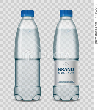 Plastic bottle with mineral water with blue cap on Plastic bottle with mineral water with blue cap on 32352292