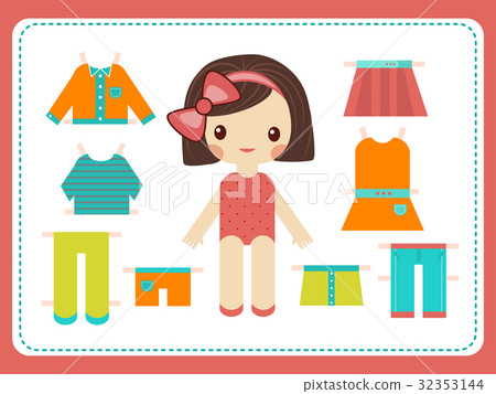 Cute female paper doll with the variety of bright Cute female paper doll with the variety of bright 32353144