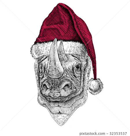 Rhinoceros, rhino Christmas illustration Wild Rhinoceros, rhino Christmas illustration Wild 32353537