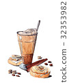 Latte with cinnamon rolls 32353982