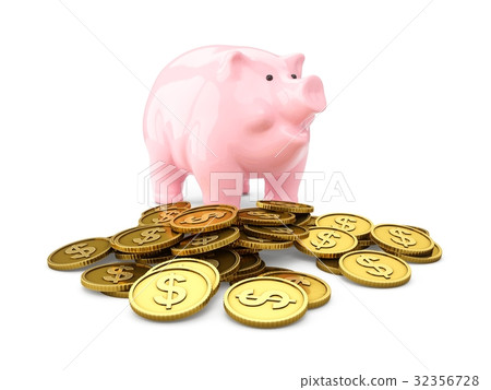 3D rendering pink piggy bank and coins isolated 3D rendering pink piggy bank and coins isolated 32356728