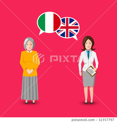 People with speech bubbles with Britain and Italy 32357797