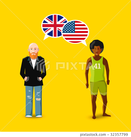 People with speech bubbles with Britain and USA 32357799