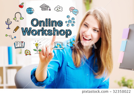 Online Workshop concept with young woman Online Workshop concept with young woman 32358022