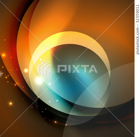 Digital illustration, glowing waves and circles Digital illustration, glowing waves and circles 32359011