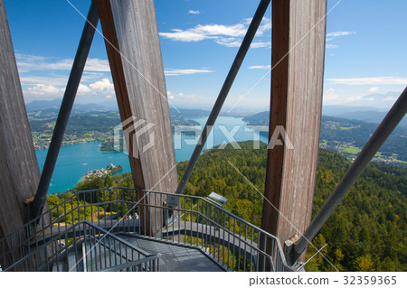 Pyramidenkogel, view of the Lake Worthersee Pyramidenkogel, view of the Lake Worthersee 32359365