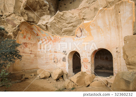 Ancient Frescoes In Walls Of Caves Of David Gareja Ancient Frescoes In Walls Of Caves Of David Gareja 32360232