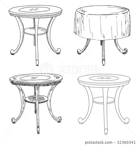 Sketch set isolated furniture. Different tables. Sketch set isolated furniture. Different tables. 32360341