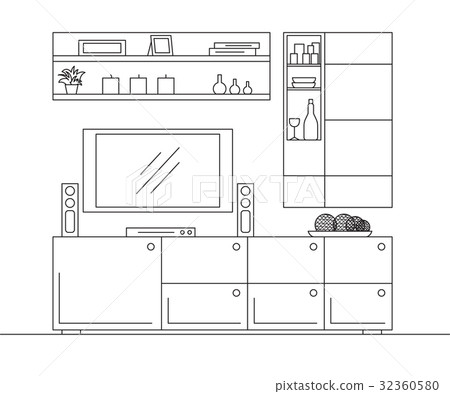 Bookcase, dresser with TV and shelves. 32360580