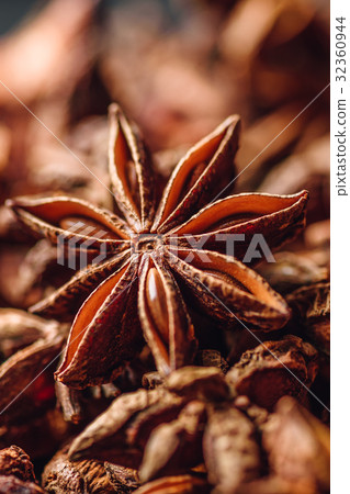 Background of Star Anise Fruits and Seeds. 32360944