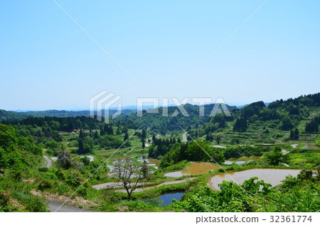 Rice terrace of Tokamachi Matsushiro Star Pass where we celebrated the rice planting season 32361774