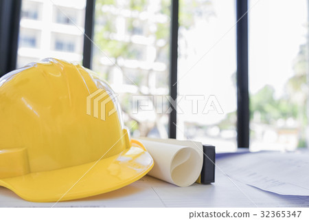 engineer tools with blueprint on desk 32365347