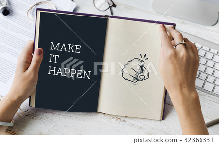 Illustration of pointing finger with motivated aspirations 32366331