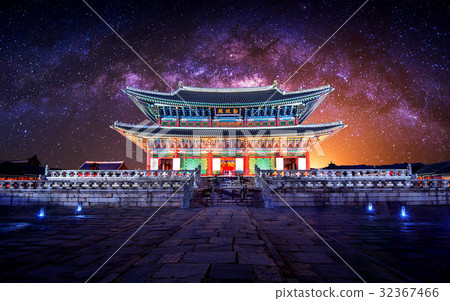 Gyeongbokgung palace and Milky Way in Korea. Gyeongbokgung palace and Milky Way in Korea. 32367466