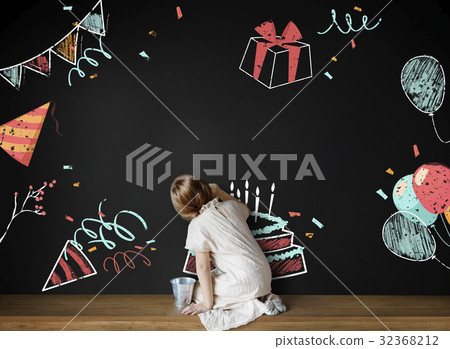 Celebration birthday party surprise events icon and word Celebration birthday party surprise events icon and word 32368212