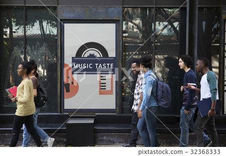 Network connection graphic overlay banner on wall 32368333