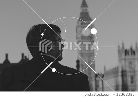 Businessman Circle Round Badge Banner 32368383