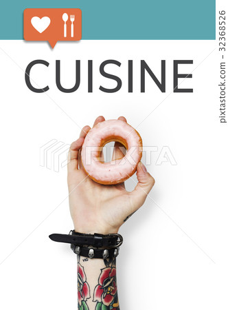 Hand holding donut network graphic overlay background 32368526