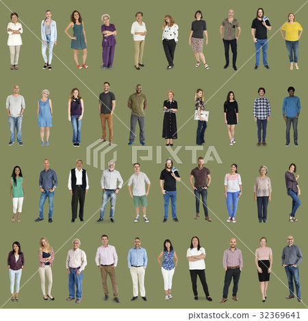 Various of diversity people full body set standing with smiling on background 32369641
