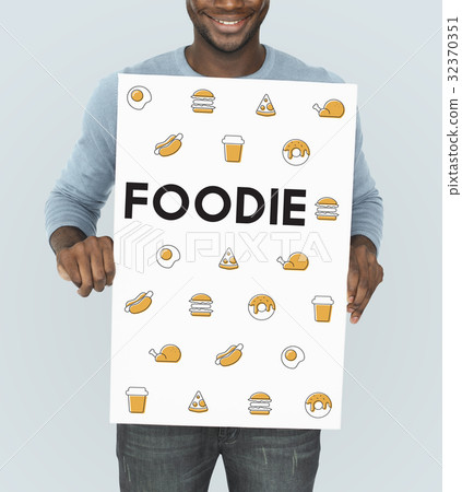 Man holding banner network graphic overlay Man holding banner network graphic overlay 32370351