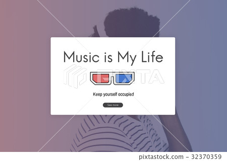 Adult Man Listent Music Entertainment Leisure Activity Word Graphic 32370359