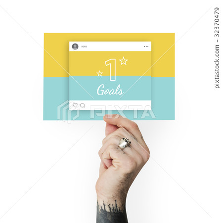 Hand holding banner network graphic overlay Hand holding banner network graphic overlay 32370479