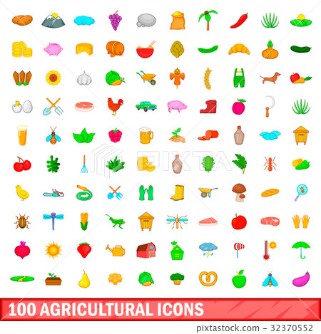 100 agricultural icons set, cartoon style 32370552