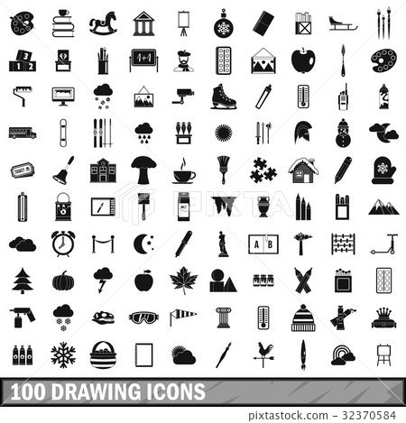 100 drawing icons set, simple style - Stock Illustration [32370584] - PIXTA