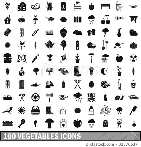 100 vegetables icons set, simple style 100 vegetables icons set, simple style 32370637