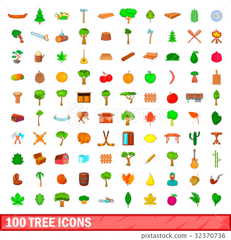 100 tree icons set, cartoon style 100 tree icons set, cartoon style 32370736