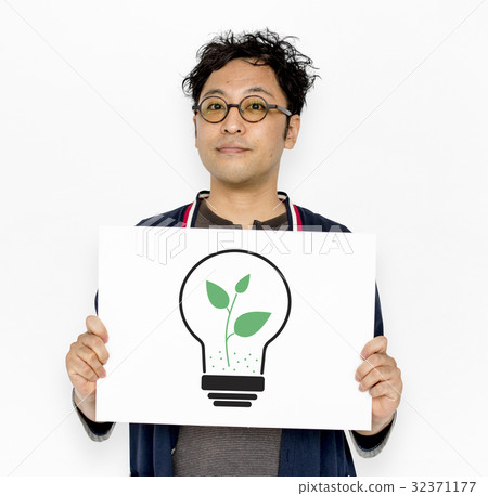 Man holding billboard network graphic overlay 32371177