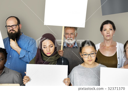 Diverse Group of People with Protest Sign Diverse Group of People with Protest Sign 32371370