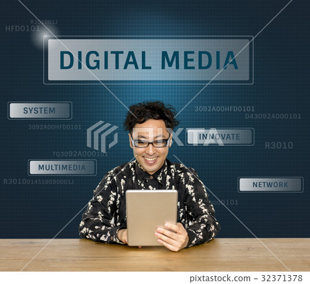 Man using digital tablet with graphic of global communication connection technology Man using digital tablet with graphic of global communication connection technology 32371378