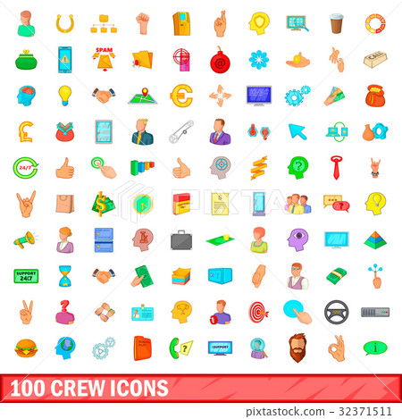 100 crew icons set, cartoon style-插圖素材 [32371511] - PIXTA圖庫