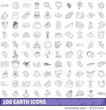 100 earth icons set, outline style 32371524