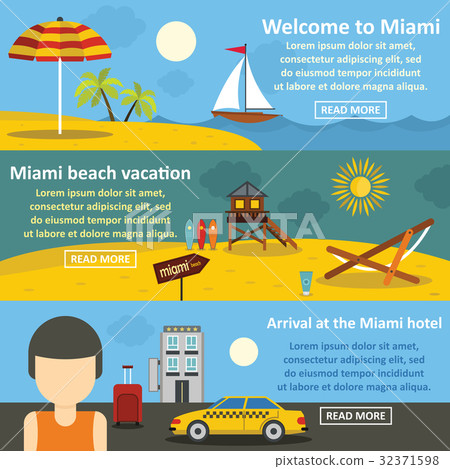 Miami landscape banner horizontal set, flat style Miami landscape banner horizontal set, flat style 32371598