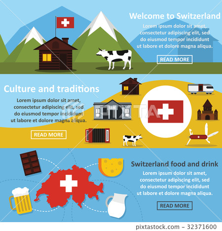Switzerland banner horizontal set, flat style Switzerland banner horizontal set, flat style 32371600