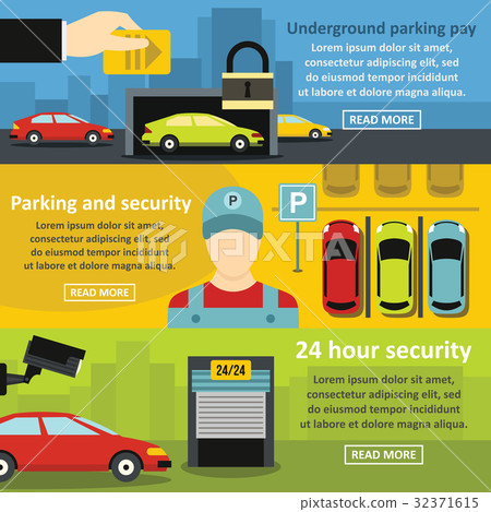 Parking security banner horizontal set, flat style 32371615