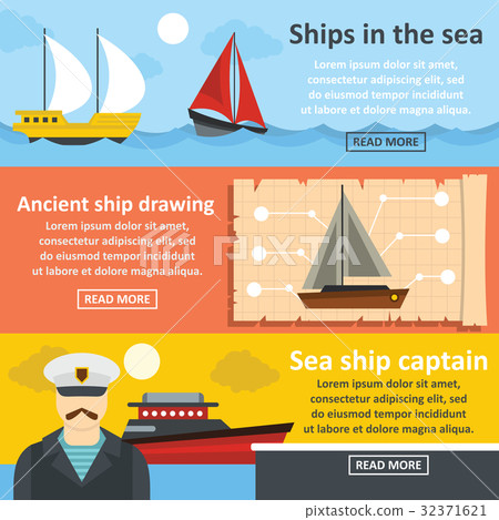 Nautical ship banner horizontal set, flat style 32371621