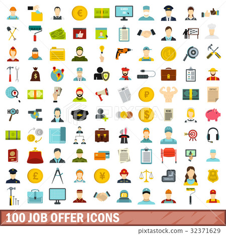 100 job offer icons set, flat style - Stock Illustration [32371629] - PIXTA