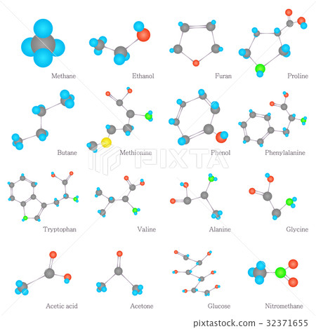 Molecules substances icons set, flat style 32371655
