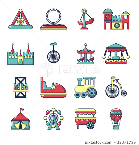 Amusement park icons set, cartoon style 32371759