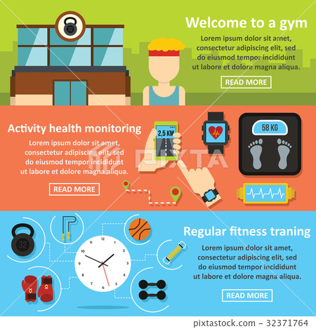 Gym training banner horizontal set, flat style 32371764